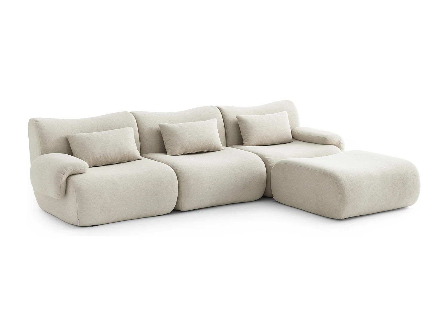 Canapé d'angle modulaire MILYSOFA SOFATIME 3 places avec méridienne tissu fine bouclette Beige crème