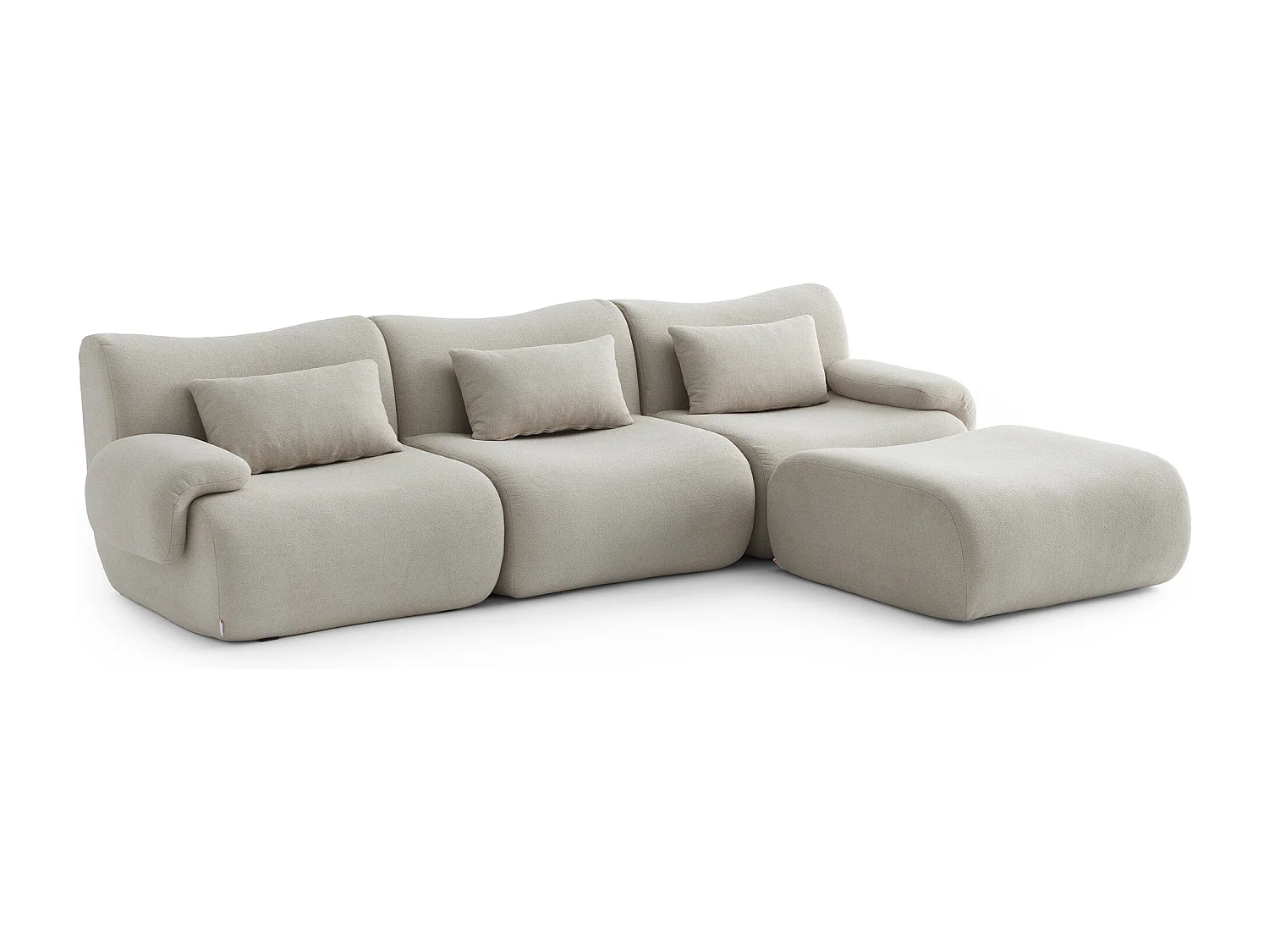 Canapé d'angle modulaire MILYSOFA SOFATIME 3 places avec méridienne Tissu fine bouclette Beige pierre