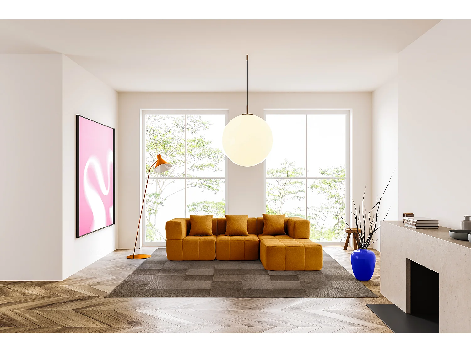 Canapé d'angle modulaire MILYSOFA SOFABULOUS 3 places avec méridienne Tissu fine bouclette Brun cannelle