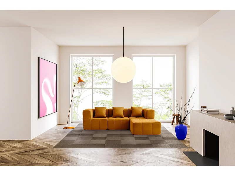 Divano angolare modulare MILYSOFA SOFABULOUS 3 posti con chaise longue in tessuto bouclé fine marrone cannella