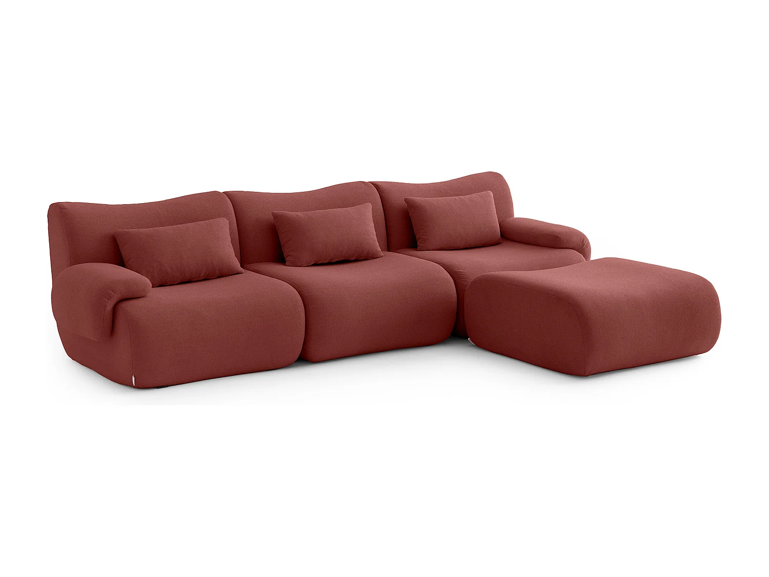 Canapé d'angle modulaire MILYSOFA SOFATIME 3 places avec méridienne tissu fine bouclette Rouge terracotta