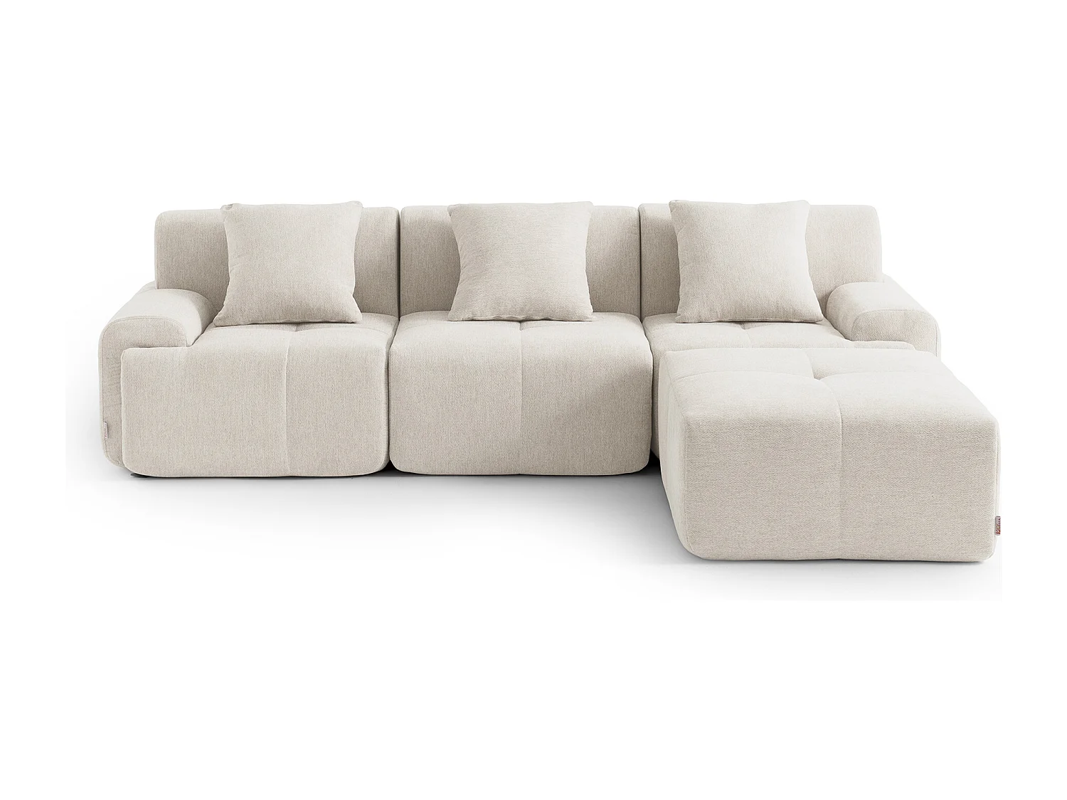 Canapé d'angle modulaire MILYSOFA SOFAMOUS 3 places avec méridienne Tissu chenille Blanc ivoire