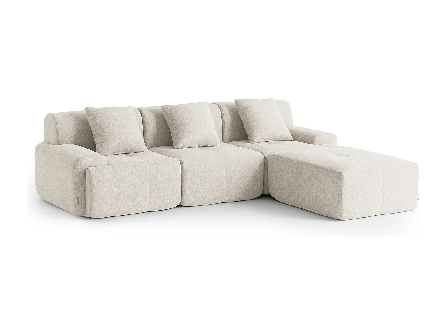 Canapé d'angle modulaire MILYSOFA SOFAMOUS 3 places avec méridienne Tissu chenille Blanc ivoire