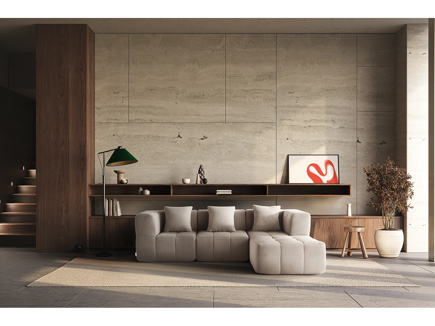 Canapé d'angle modulaire MILYSOFA SOFABULOUS 3 places avec méridienne Tissu fine bouclette Beige pierre