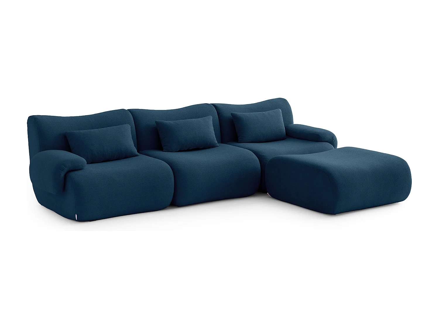 Canapé d'angle modulaire MILYSOFA SOFATIME 3 places avec méridienne tissu fine bouclette Bleu profond