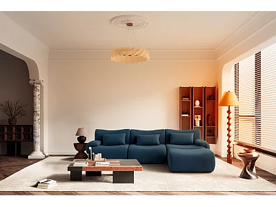 Modulares Ecksofa MILYSOFA SOFATIME 3-Sitzer mit Chaiselongue aus feinem Bouclé-Stoff tiefblau