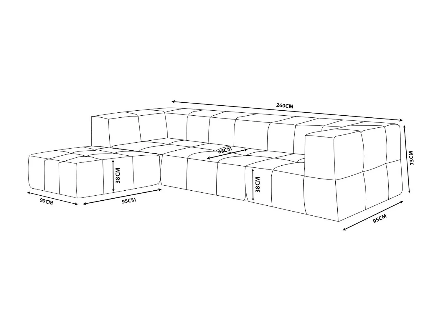 Canapé d'angle modulaire MILYSOFA SOFABULOUS 3 places avec méridienne Tissu fine bouclette Beige crème
