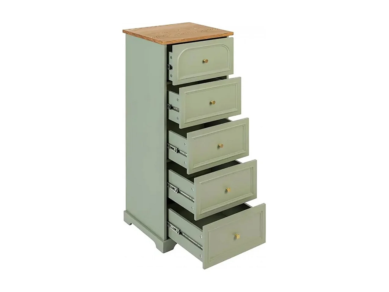 Chiffonnier meuble de rangement avec 5 tiroirs, Vert Céladon - Longueur 45 x Profondeur 39 x Hauteur 113 cm