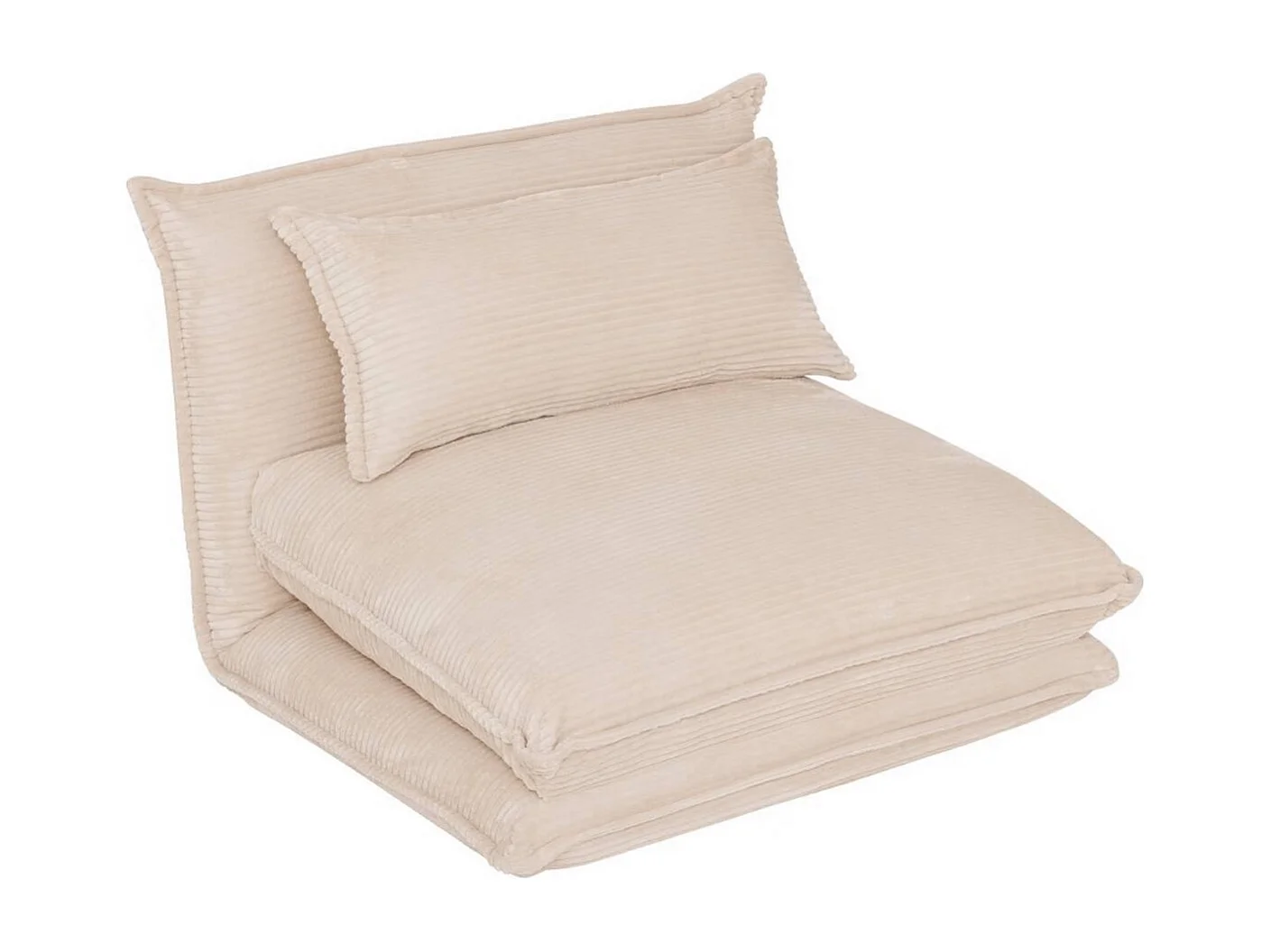 Fauteuil modulable chauffeuse en velours côtelé ivoire - Longueur 85 x Profondeur 74 x Hauteur 59  cm