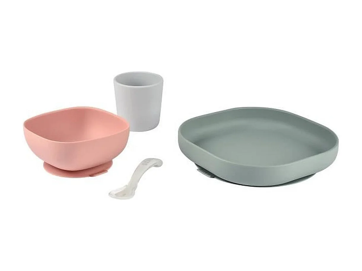BÉABA Coffret repas silicone 4 pièces avec ventouses - Eucalyptus / Rose