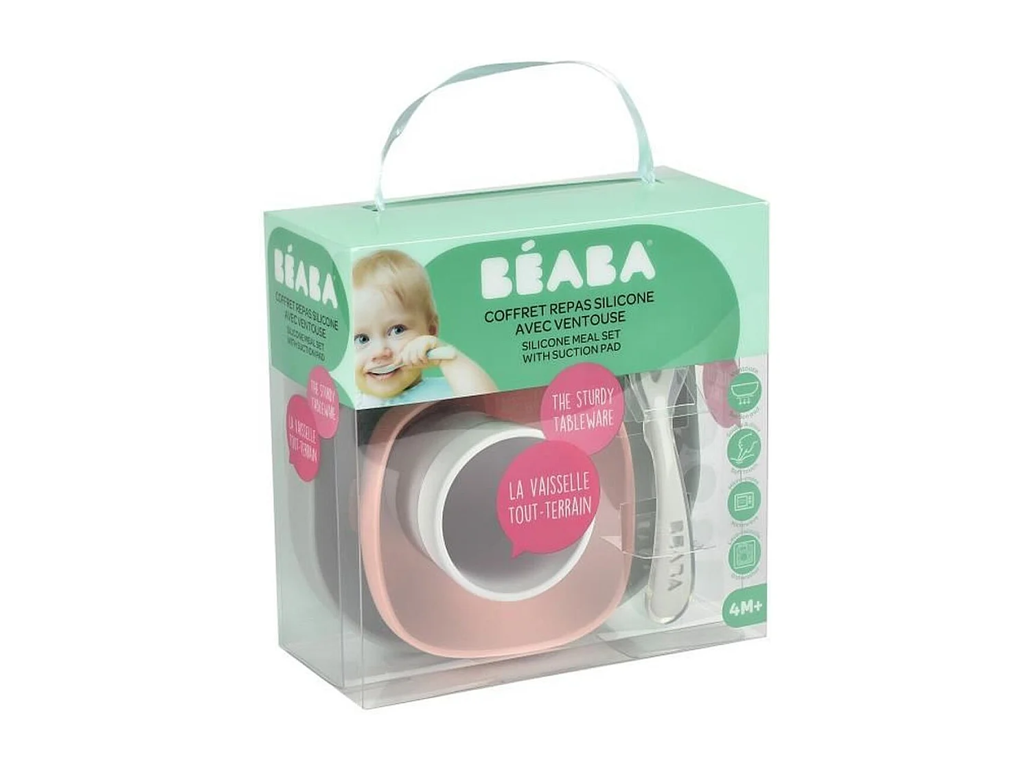 BÉABA Coffret repas silicone 4 pièces avec ventouses - Eucalyptus / Rose