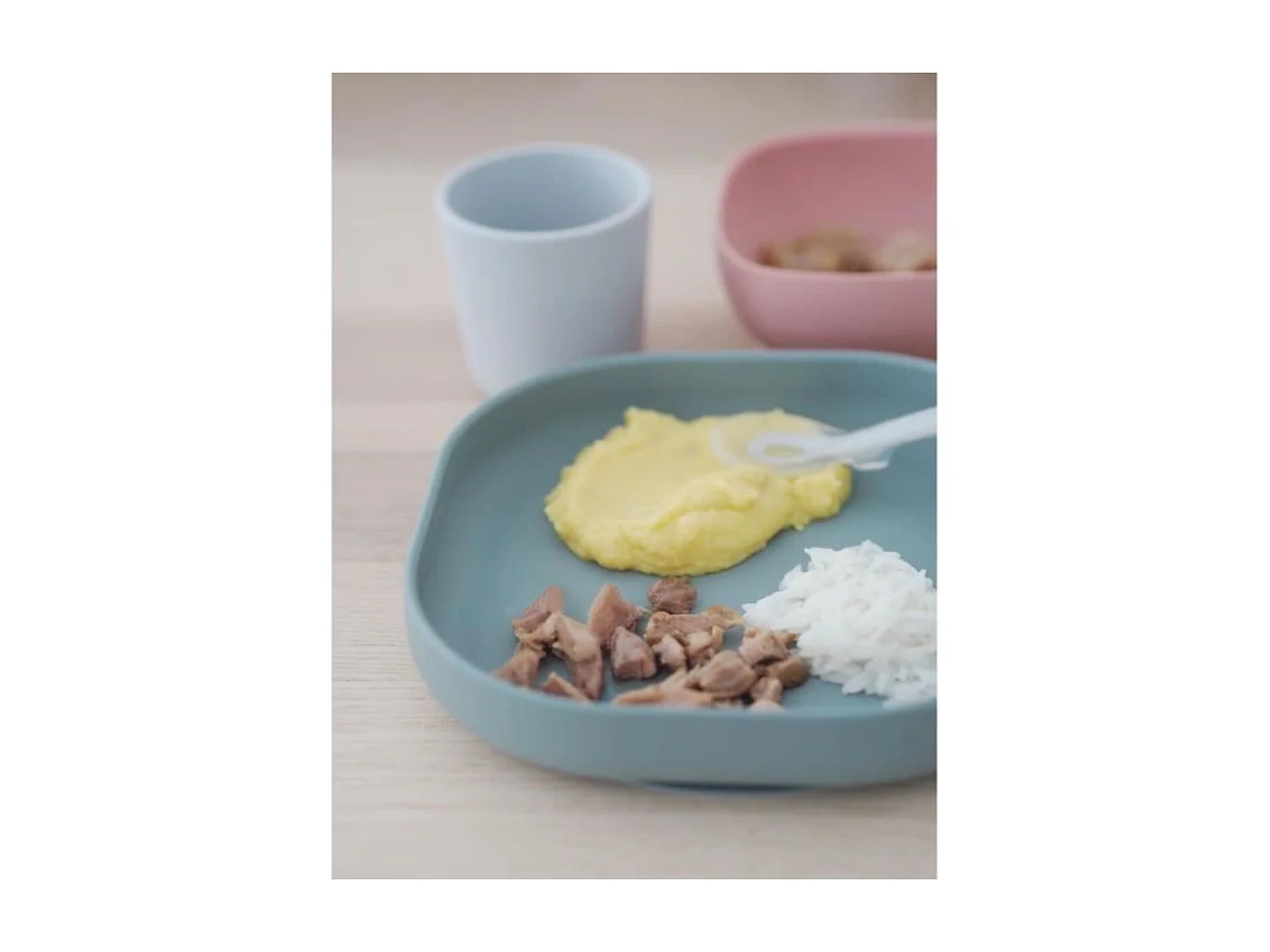 BÉABA Coffret repas silicone 4 pièces avec ventouses - Eucalyptus / Rose