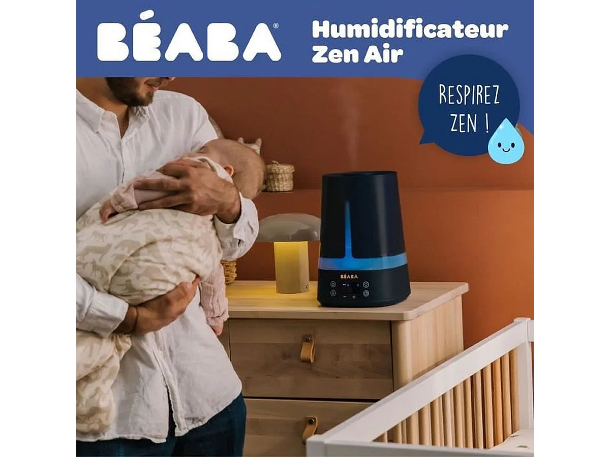Béaba Zen Air Ultrasone Luchtbevochtiger 4L voor Baby met Hygrometer, 360° Mondstuk, Nachtlampje 7 Kleuren, 27 Uur Autonomie