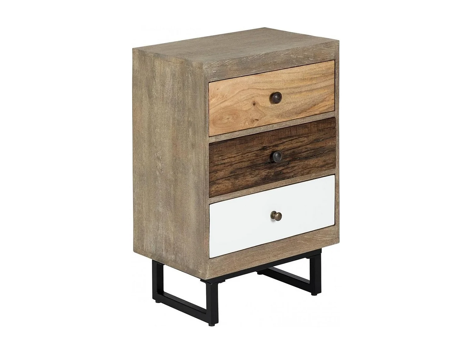 Table de chevet Table de nuit de 3 tiroirs en bois de manguier aspect vieilli - Longueur 49 x Profondeur  33 x Hauteur 73 cm