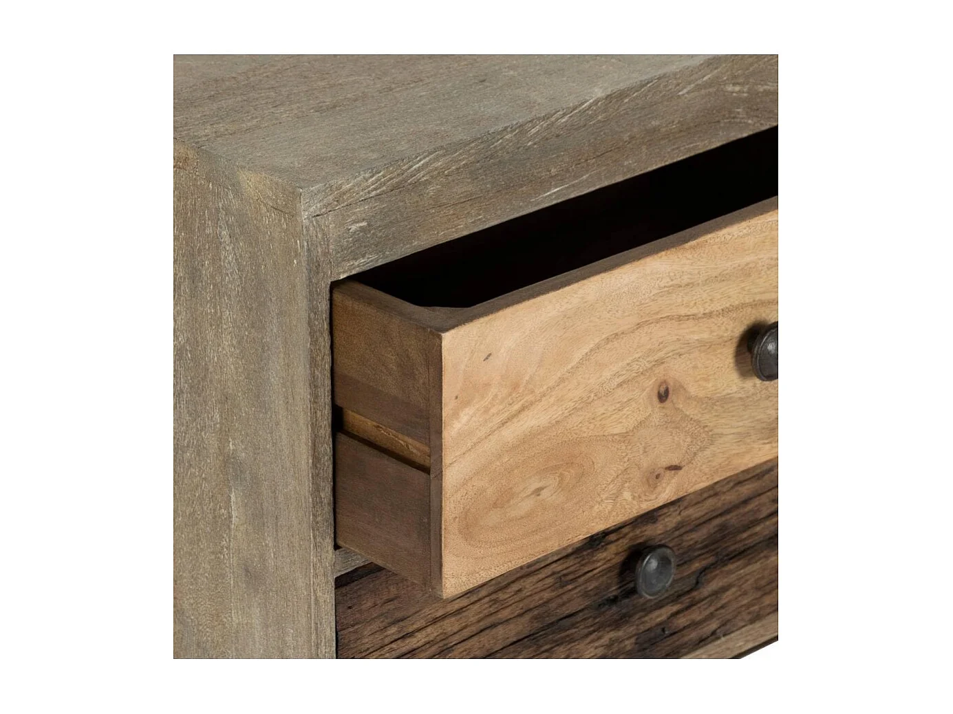 Table de chevet Table de nuit de 3 tiroirs en bois de manguier aspect vieilli - Longueur 49 x Profondeur  33 x Hauteur 73 cm