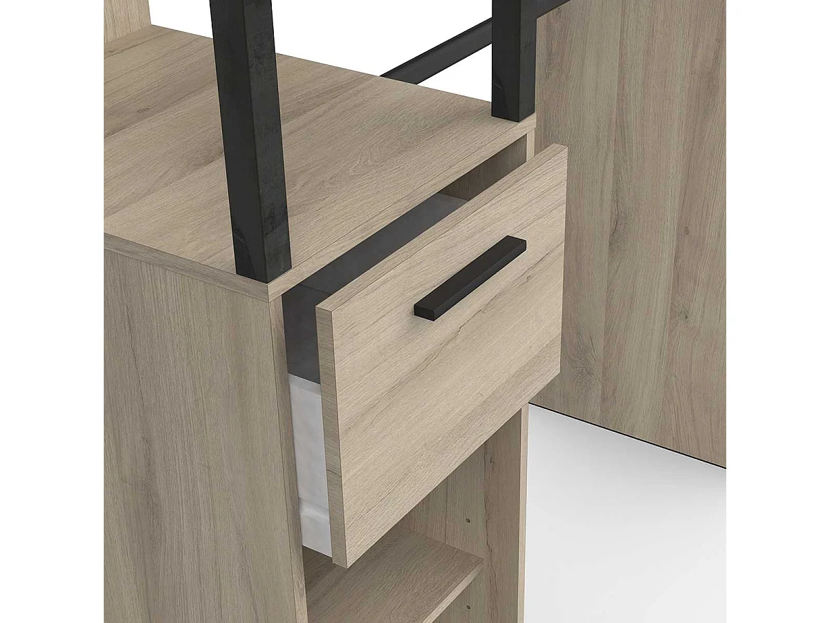 Armoire dressing 2 colonnes 2 tiroirs couleur chêne / noir mat - Largeur 159,8 x Profondeur 49,5 x Hauteur 200,3 cm