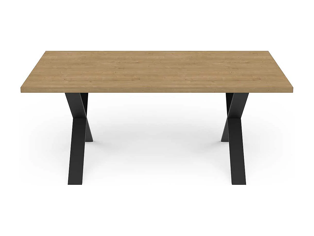 Table de repas 6-8 personnes couleur chêne / noir mat - Largeur 180 x Profondeur 90 x Hauteur 74,8 cm