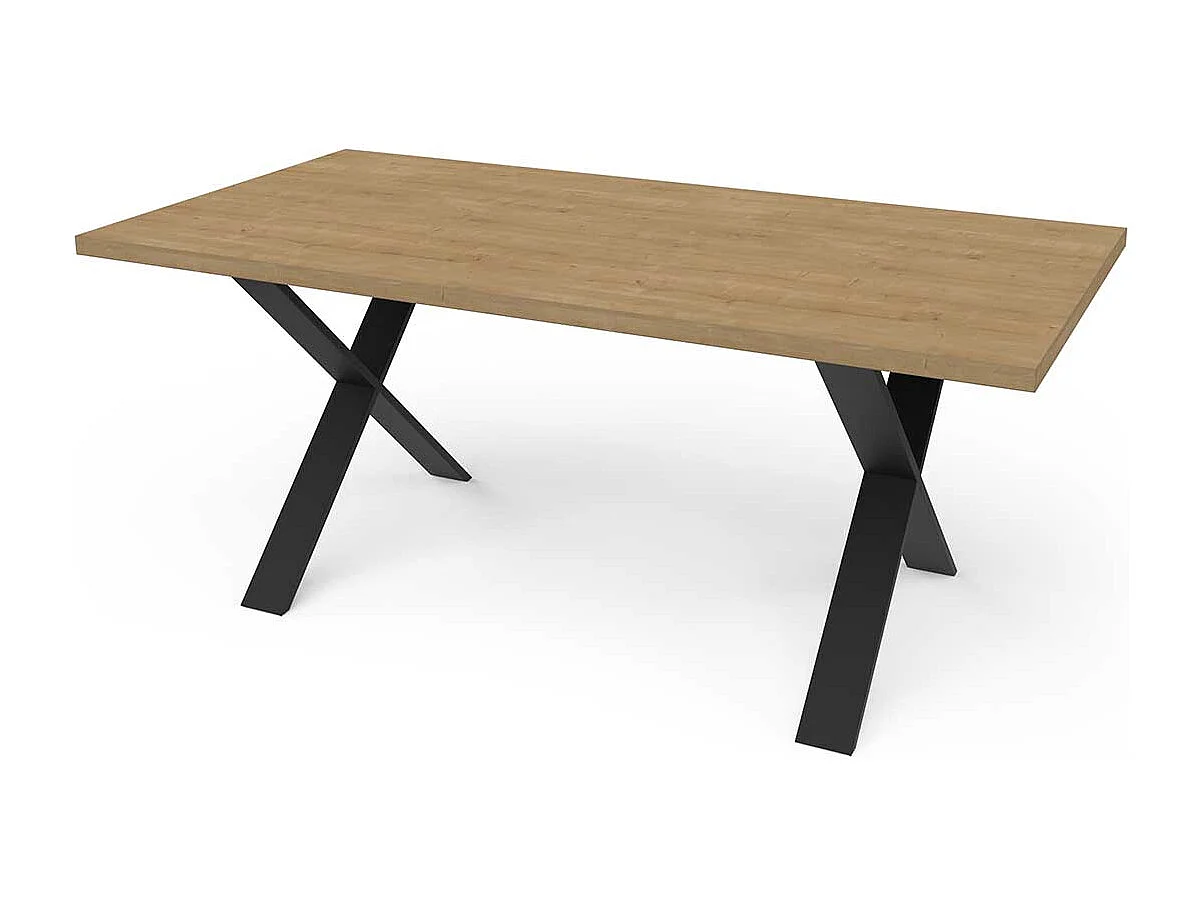 Table de repas 6-8 personnes couleur chêne / noir mat - Largeur 180 x Profondeur 90 x Hauteur 74,8 cm