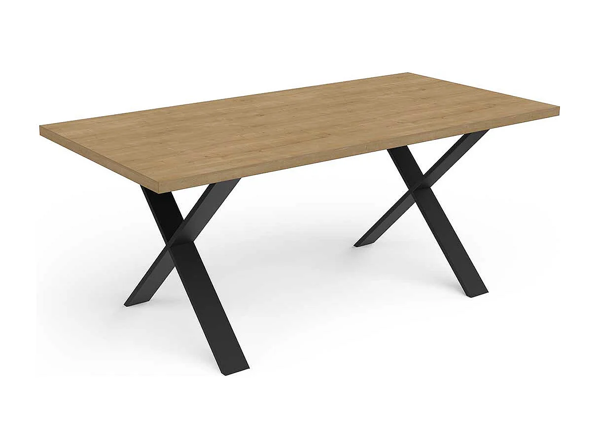 Table de repas 6-8 personnes couleur chêne / noir mat - Largeur 180 x Profondeur 90 x Hauteur 74,8 cm