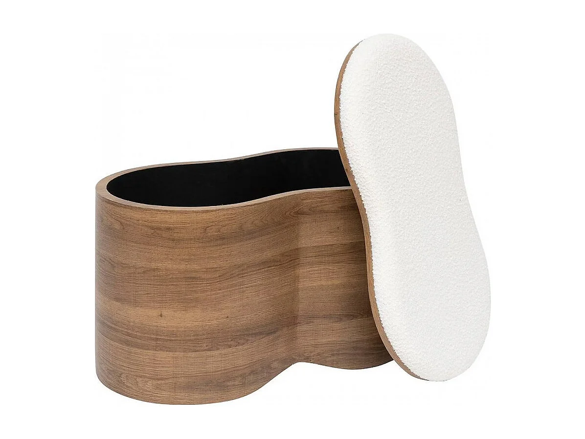 Lot de 2 bancs coffres de rangement en bois et bouclette blanche - Longueur 72 x Profondeur 45 x Hauteur 40,5 cm