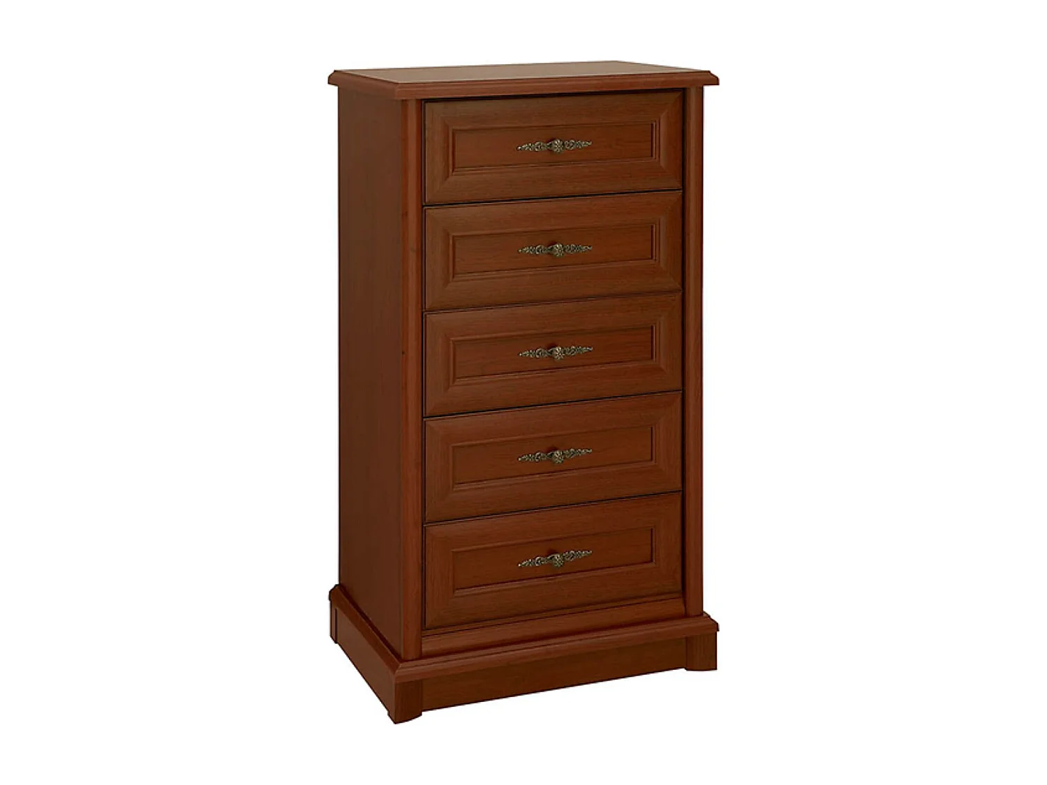Chiffonier Commode meuble de rangement à 5 tiroirs, couleur châtaigne - Longueur 61,5 x Profondeur 45 x Hauteur 108,5 cm