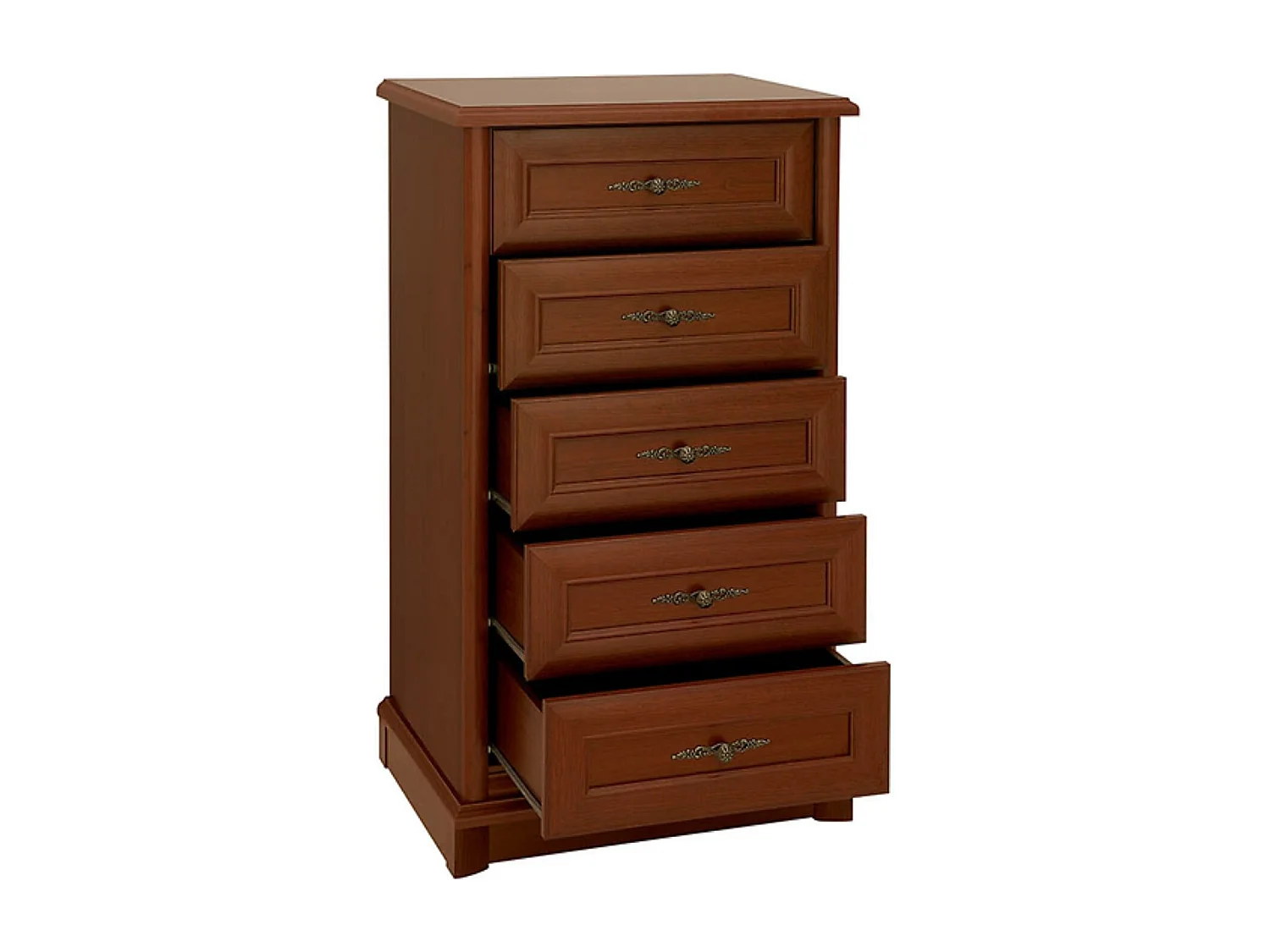 Chiffonier Commode meuble de rangement à 5 tiroirs, couleur châtaigne - Longueur 61,5 x Profondeur 45 x Hauteur 108,5 cm