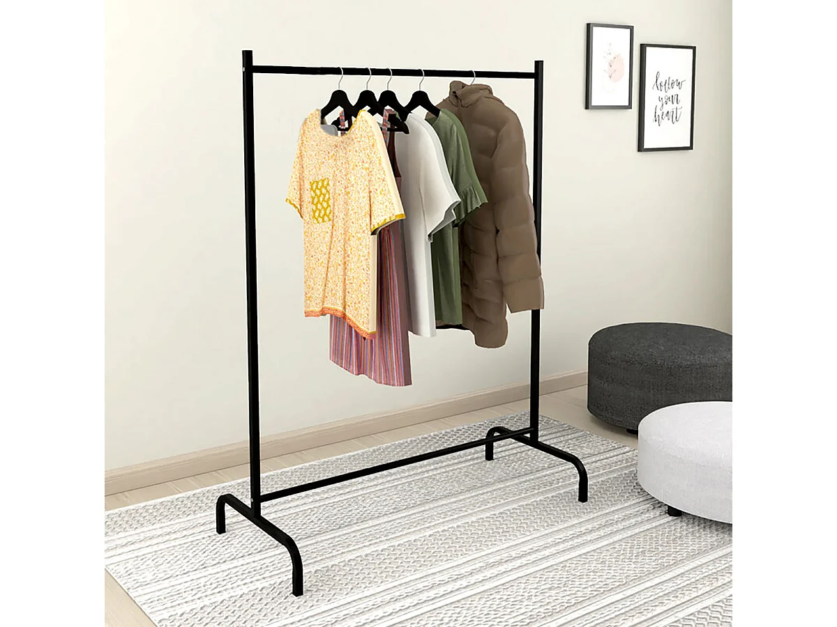 Portant à vêtements à roulettes Structure en métal noir - Longueur 104x Hauteur 135 x Largeur 48 cm