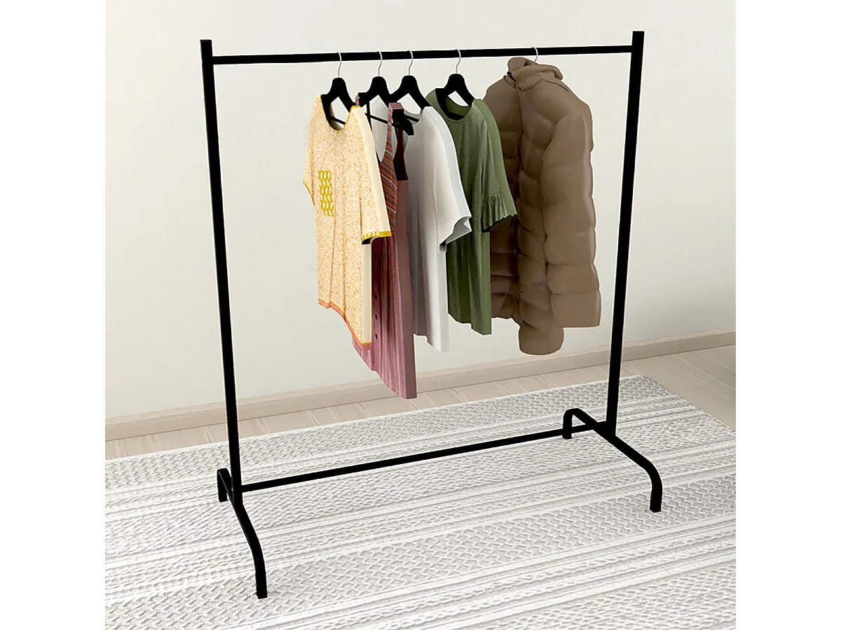 Portant à vêtements à roulettes Structure en métal noir - Longueur 104x Hauteur 135 x Largeur 48 cm