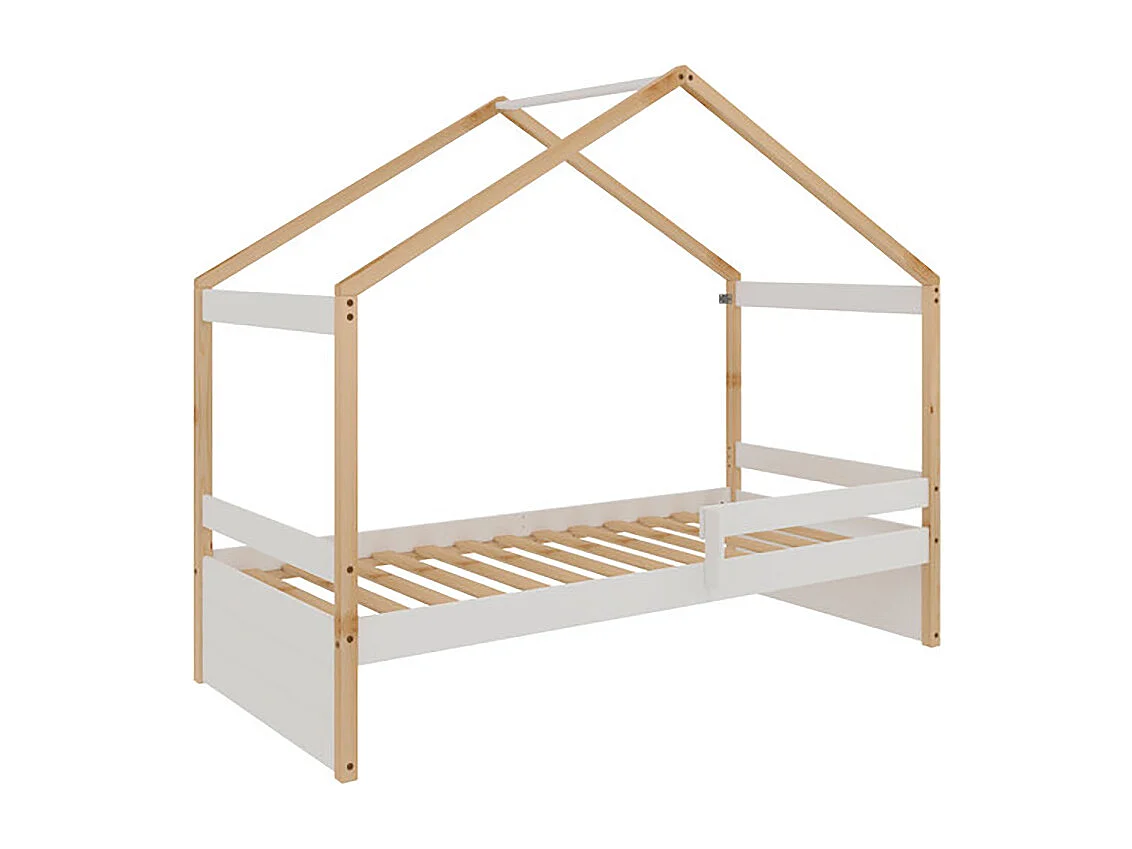 Lit gigogne pour enfant style maison coloris Blanc avec sommier - Longueur 195 x Hauteur 150 x Profondeur 97 cm