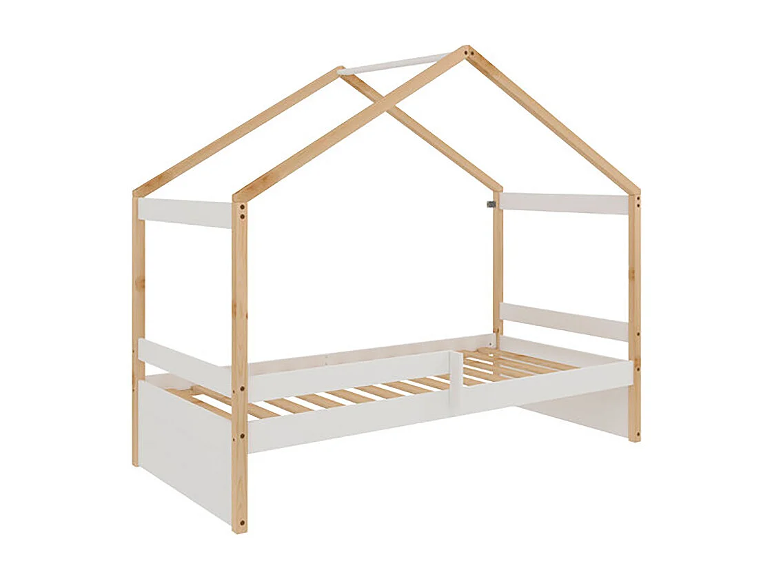 Lit gigogne pour enfant style maison coloris Blanc avec sommier - Longueur 195 x Hauteur 150 x Profondeur 97 cm