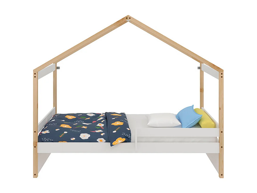 Lit gigogne pour enfant style maison coloris Blanc avec sommier - Longueur 195 x Hauteur 150 x Profondeur 97 cm