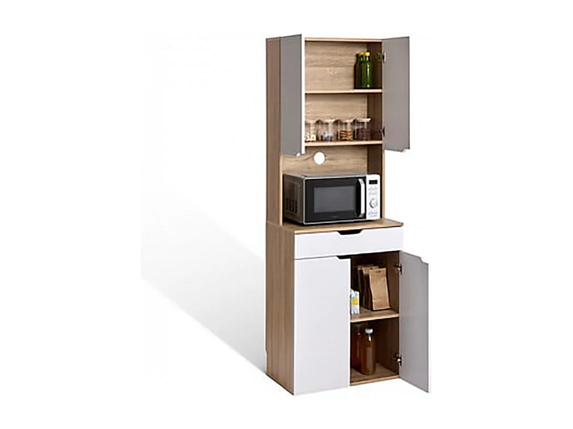Buffet de cuisine avec 2 placards et 1 tiroir, coloris chêne/blanc - Longueur 60 x Profondeur 40 x Hauteur 170 cm
