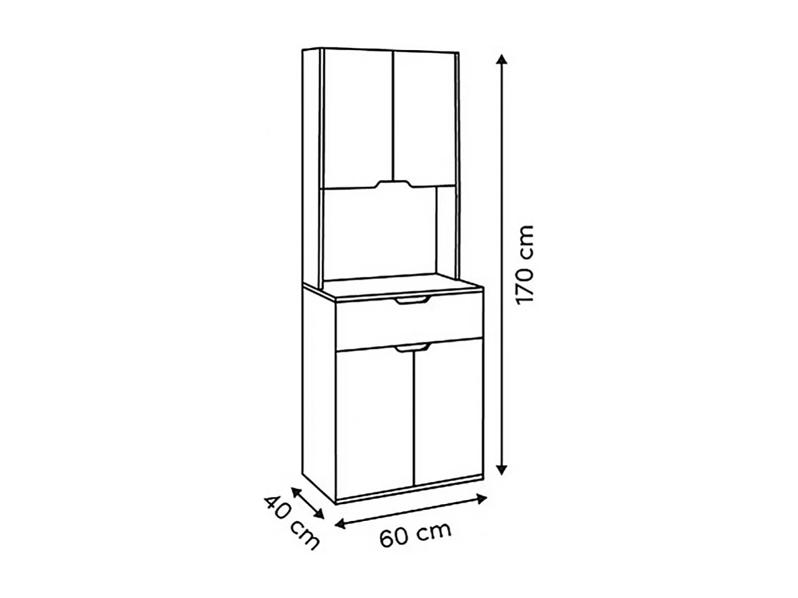Buffet de cuisine avec 2 placards et 1 tiroir, coloris chêne/blanc - Longueur 60 x Profondeur 40 x Hauteur 170 cm
