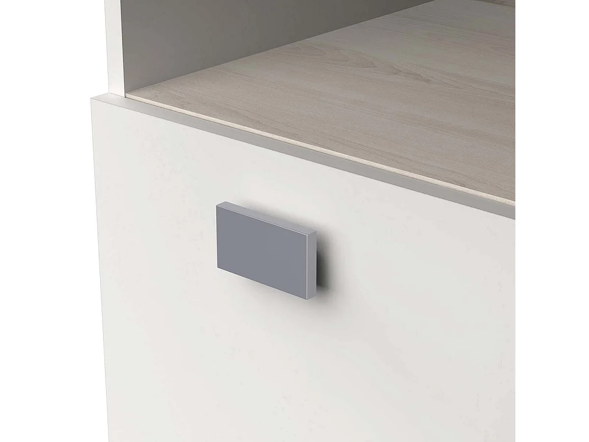 Desserte de cuisine meuble micro-ondes couleur acacia / blanc mat - Largeur 99,3 x Profondeur 41,3 x Hauteur 132,2 cm