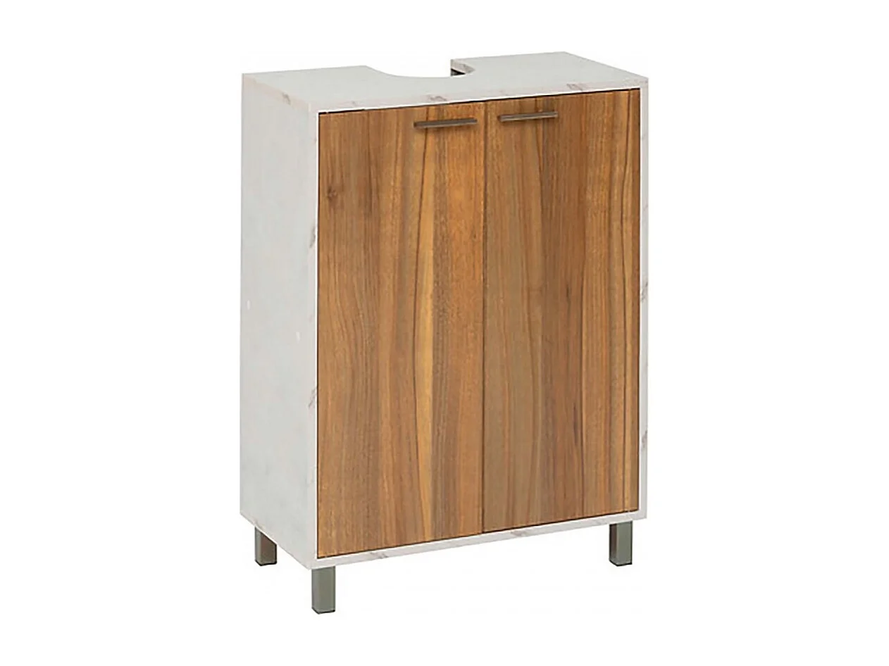 Meuble sous lavabo de Salle de Bain avec 2 portes, Coloris marron/blanc - Longueur 60 x Profondeur 30 x Hauteur 80 cm