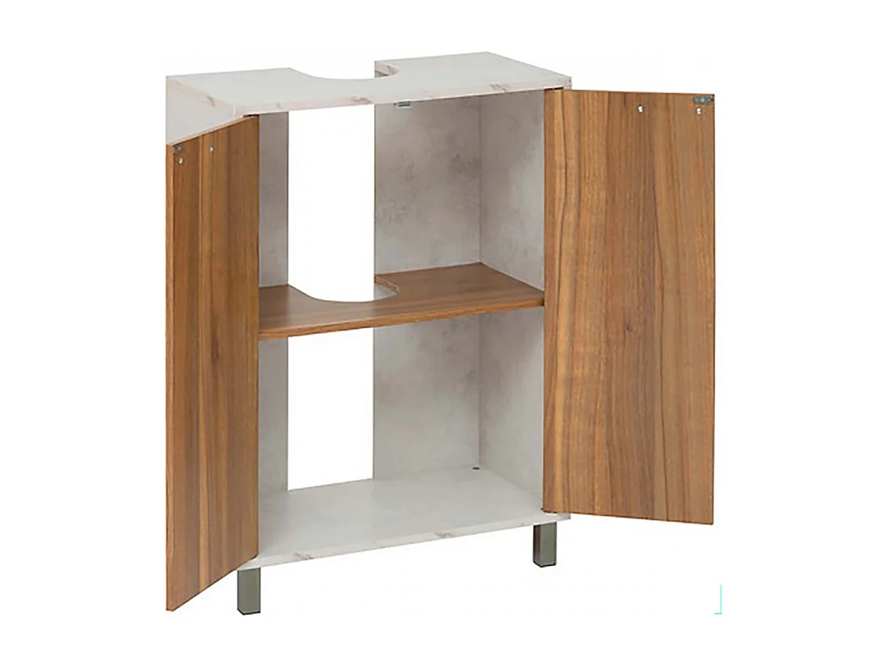 Meuble sous lavabo de Salle de Bain avec 2 portes, Coloris marron/blanc - Longueur 60 x Profondeur 30 x Hauteur 80 cm
