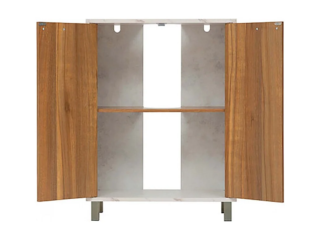 Meuble sous lavabo de Salle de Bain avec 2 portes, Coloris marron/blanc - Longueur 60 x Profondeur 30 x Hauteur 80 cm
