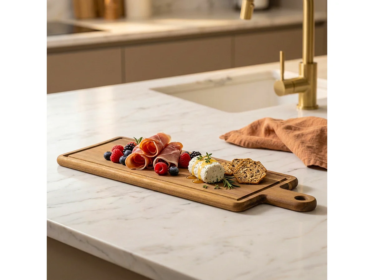 Célestin - Planche à découper rectangulaire 48 x 17 x 1.5 cm avec rigole et poignée