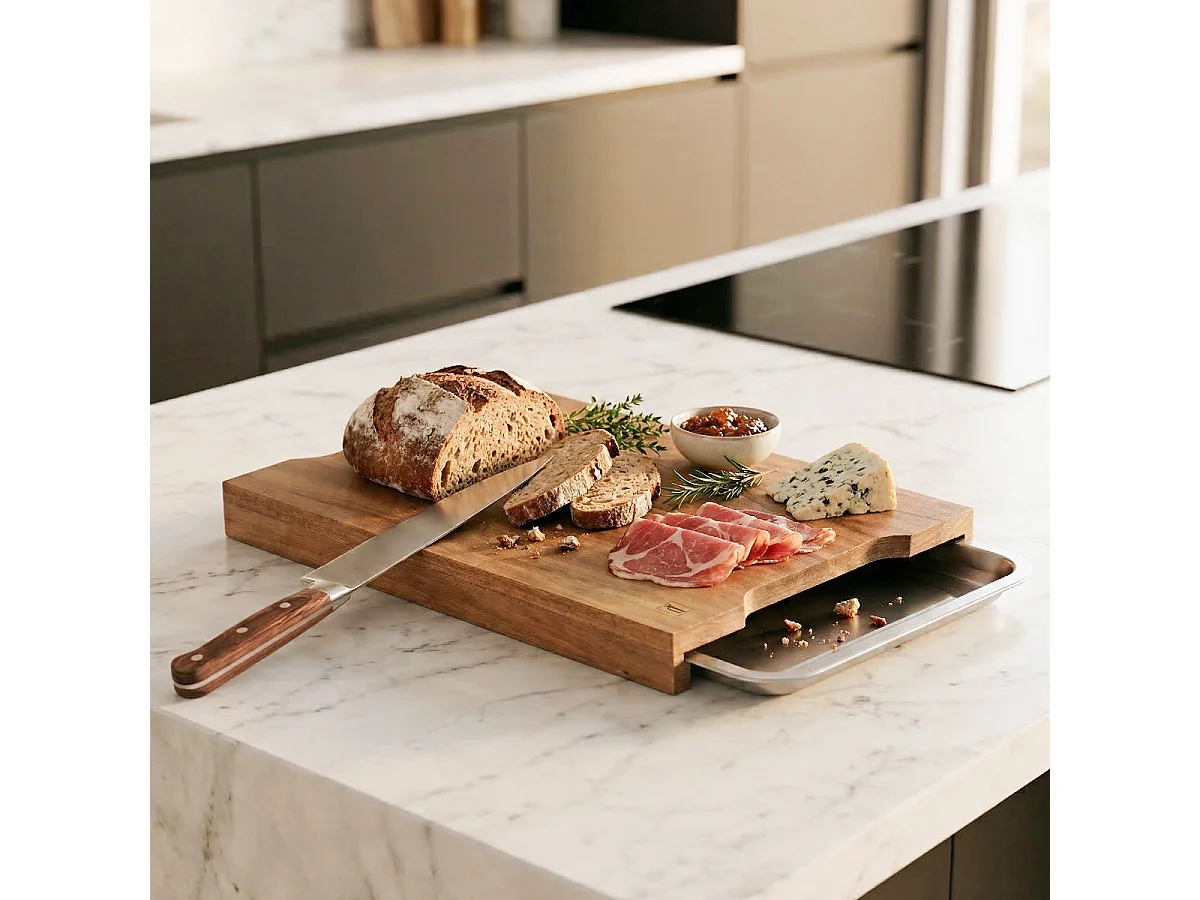 Léonie - Planche à découper rectangulaire 42 x 28 x 4 cm avec 2 tiroirs