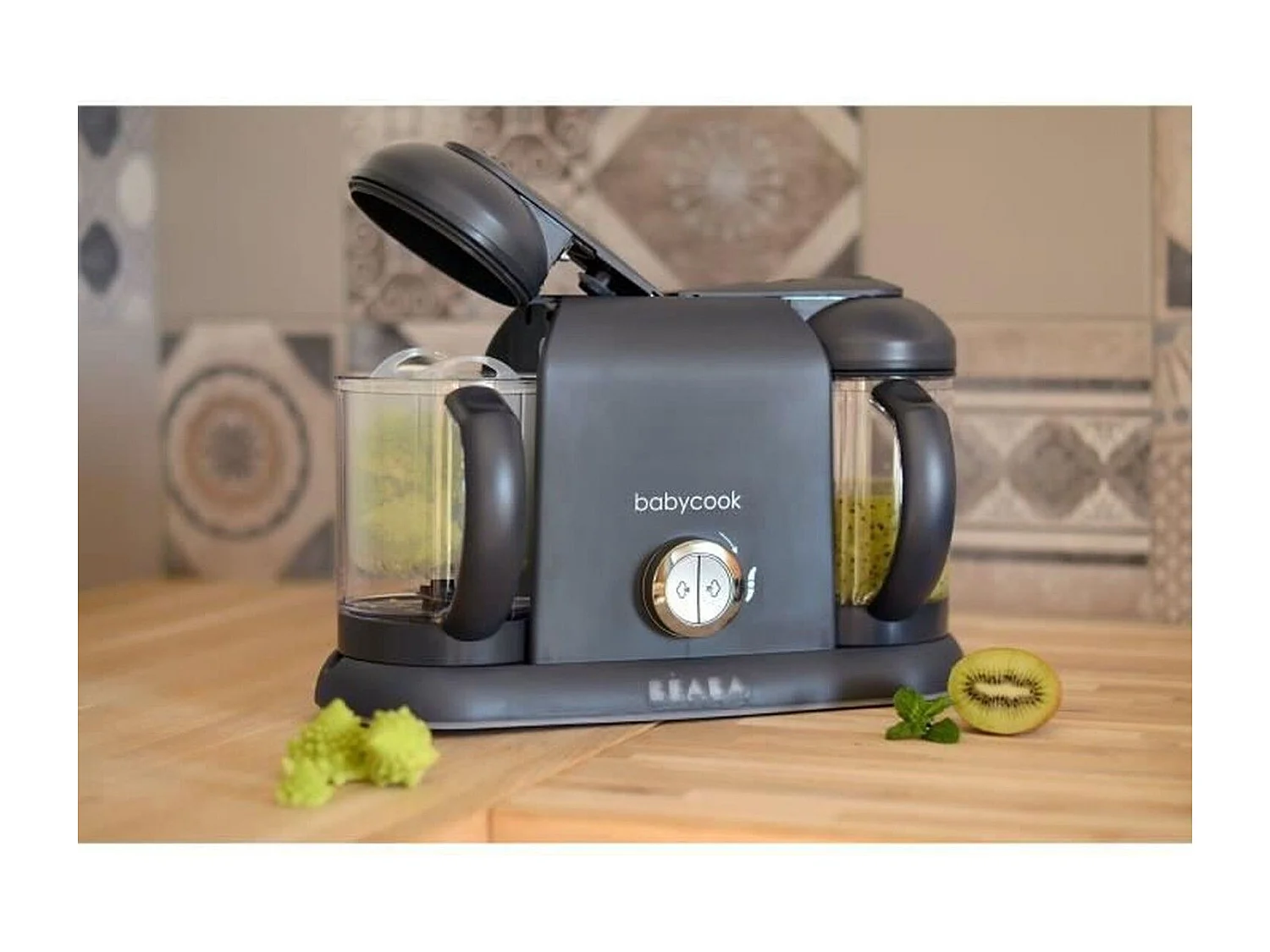 BEABA Babycook Duo Robot Bébé 4-en-1, 2 x 1100 ml, Gris Foncé