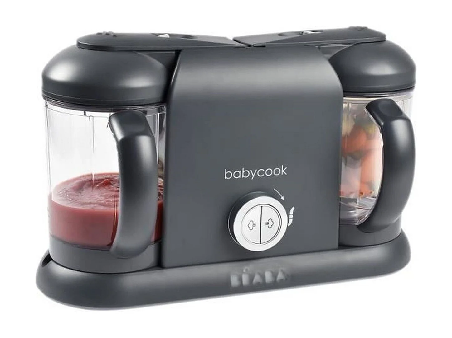 BEABA Babycook Duo Robot Bébé 4-en-1, 2 x 1100 ml, Gris Foncé