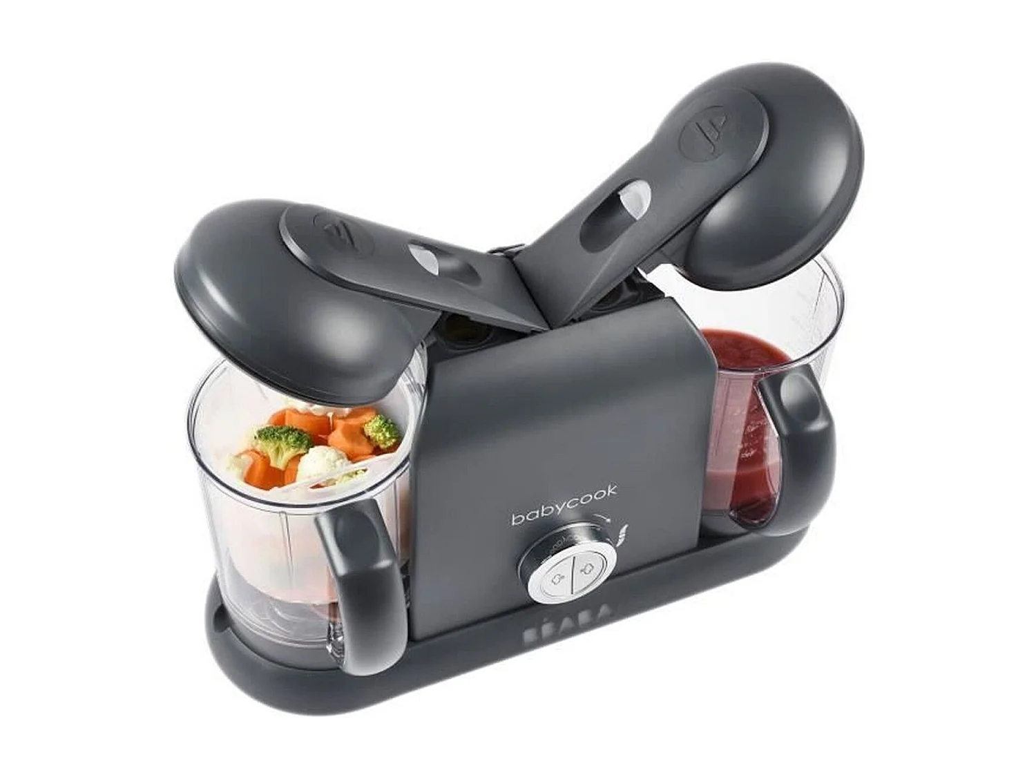 BEABA Babycook Duo Robot Bébé 4-en-1, 2 x 1100 ml, Gris Foncé