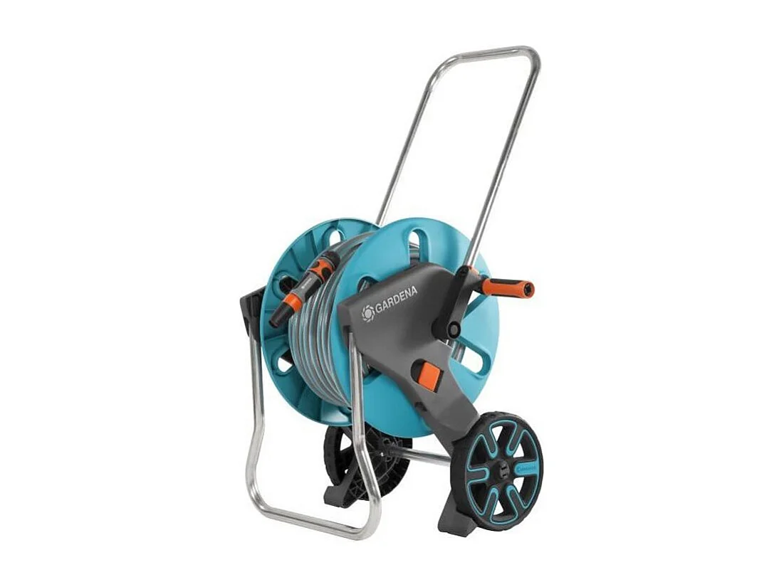 Dévidoir sur roues GARDENA CleverRoll M avec kit tuyau 25 m, poignée télescopique, blanc/bleu