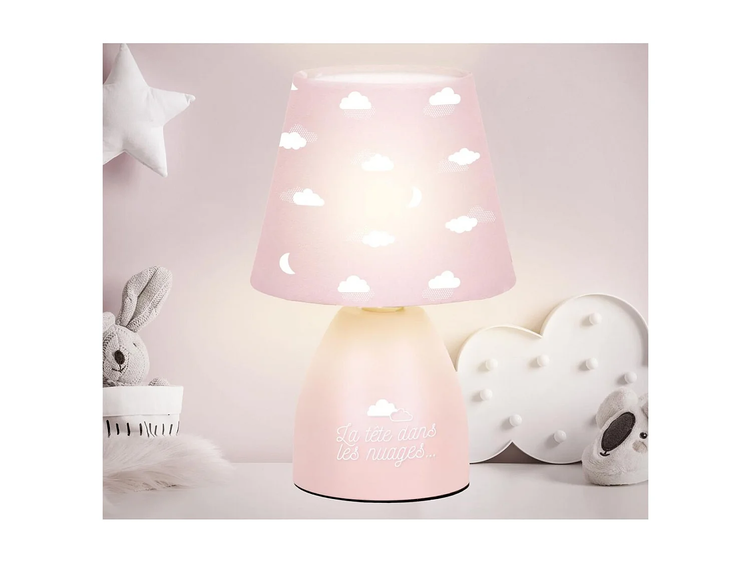 Lampe de chevet pour enfant rose motif nuage