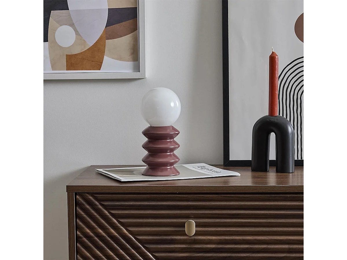 Lampe à poser céramique terracotta abat-jour globe (H41cm) sur piles