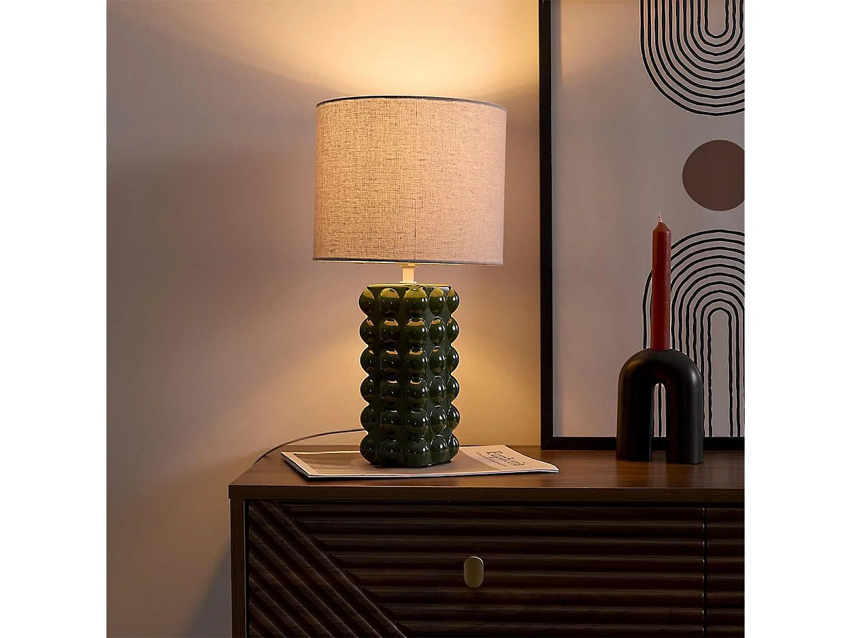 Lampe à poser en céramique relief vert forêt (H41cm)