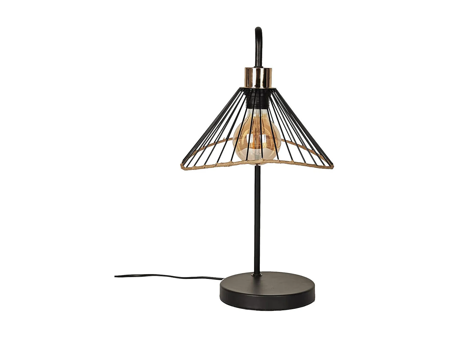 Lampe à Poser Noire Abat-Jour Filaire Finition Rotin - COREEN