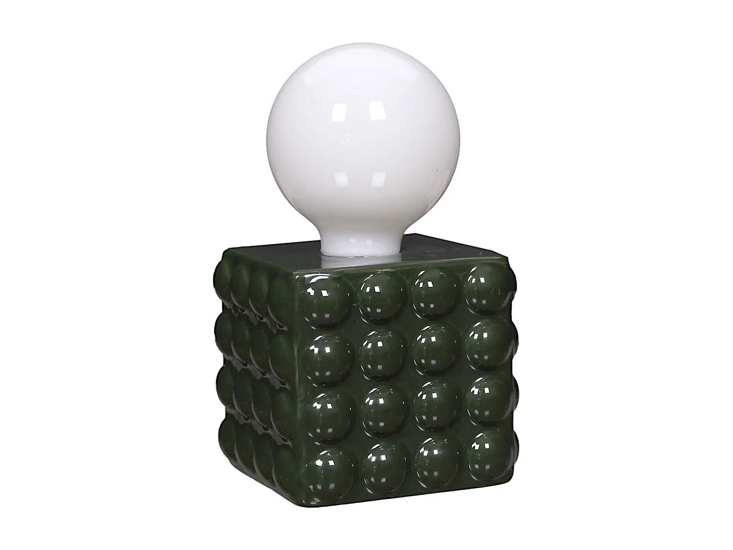 Lampe à poser céramique relief vert foret abat-jour globe (H17cm) sur piles