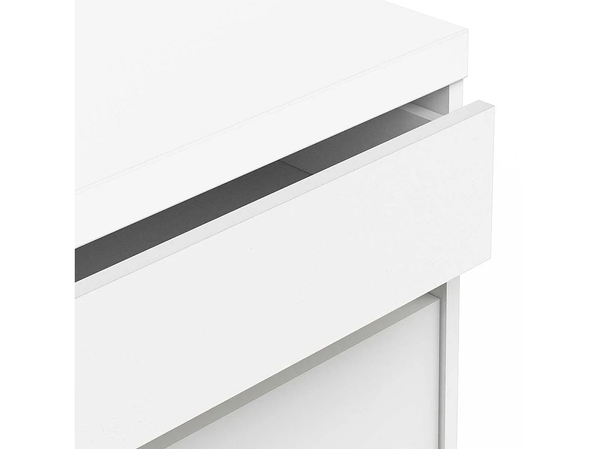 Commode meuble de rangement 6 tiroirs couleur blanc mat / chêne - Largeur 154,5 x Profondeur 50 x Hauteur 89,2 cm