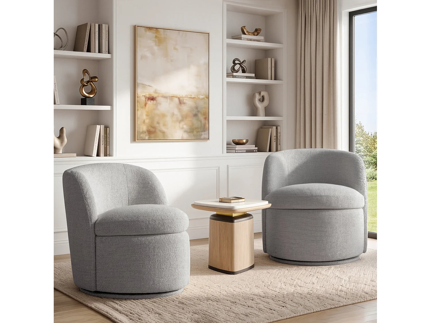 Lot De 2 Fauteuils Baquet Pivotants CHITA, Sièges Rembourrés Confortables En Fausse Angora Certifié FSC, Pour Salon-Gris